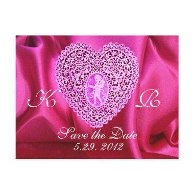 CUPID LACE HEART SILK FUCHSIA CLOTH , Pink Violet Announcement PostInvitations