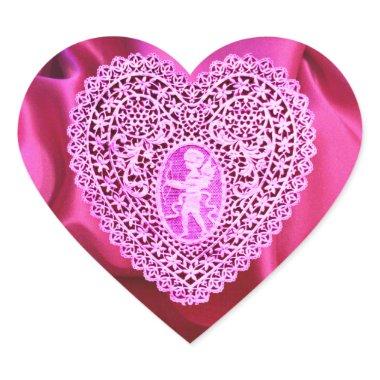 CUPID LACE HEART SILK FUCHSIA CLOTH , Pink Violet Heart Sticker