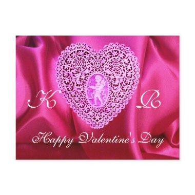 CUPID LACE HEART SILK FUCHSIA CLOTH , Pink Violet Holiday PostInvitations