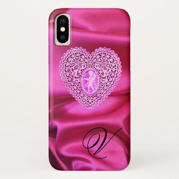 CUPID LACE HEART SILK PINK FUCHSIA CLOTH MONOGRAM iPhone X CASE