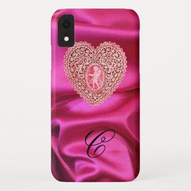 CUPID LACE HEART SILK PINK FUCHSIA CLOTH MONOGRAM iPhone XR CASE