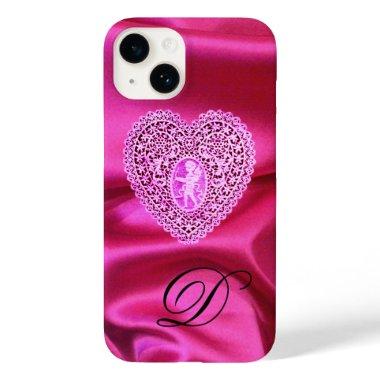 CUPID LACE HEART SILK PINK FUCHSIA CLOTH MONOGRAM Case-Mate iPhone 14 CASE