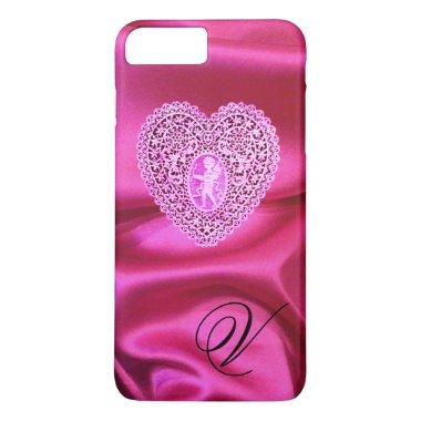 CUPID LACE HEART SILK PINK FUCHSIA CLOTH MONOGRAM iPhone 8 PLUS/7 PLUS CASE