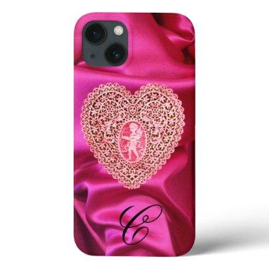 CUPID LACE HEART SILK PINK FUCHSIA CLOTH MONOGRAM iPhone 13 CASE