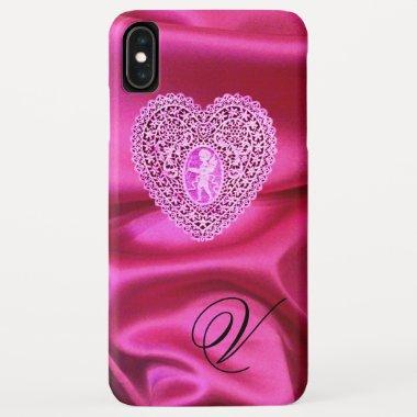 CUPID LACE HEART SILK PINK FUCHSIA CLOTH MONOGRAM iPhone XS MAX CASE