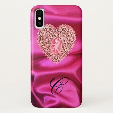 CUPID LACE HEART SILK PINK FUCHSIA CLOTH MONOGRAM iPhone XS CASE