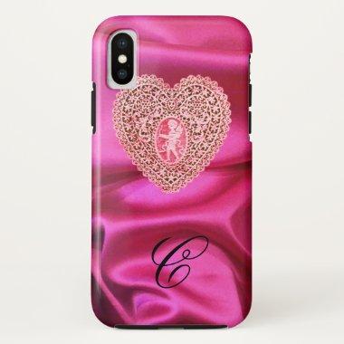 CUPID LACE HEART SILK PINK FUCHSIA CLOTH MONOGRAM iPhone XS CASE