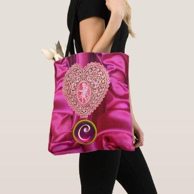 CUPID LACE HEART SILK PINK FUCHSIA CLOTH MONOGRAM TOTE BAG