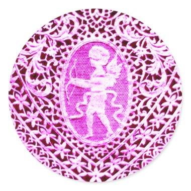 CUPID LACE HEARTdetail .pink Classic Round Sticker