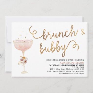 Curly Font Champagne Glass Boho Bridal Shower Invitations