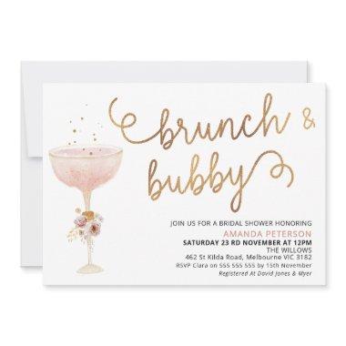 Curly Font Champagne Glass Boho Bridal Shower Invitations