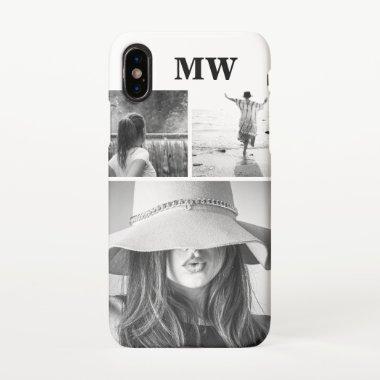 Custom 3 photo monogrammed initials black white iPhone XS case