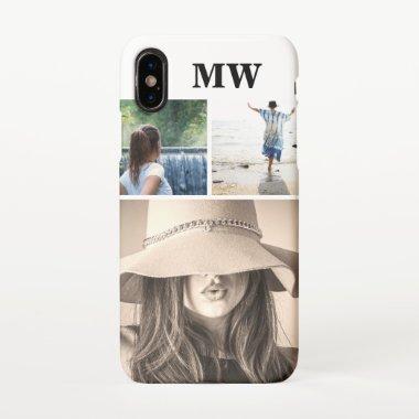 Custom 3 photo monogrammed initials iPhone XS case