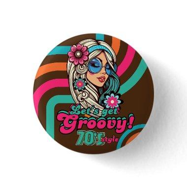 Custom 70's Retro Disco Birthday Boogie Groovy Button