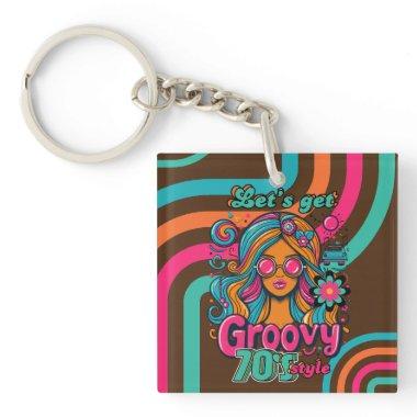 Custom 70's Retro Disco Birthday Boogie Groovy Keychain
