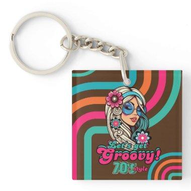 Custom 70's Retro Disco Birthday Boogie Groovy Keychain