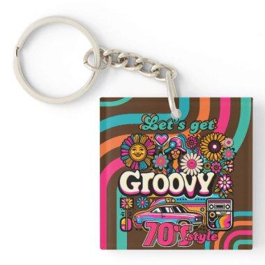 Custom 70's Retro Disco Birthday Boogie Groovy Keychain