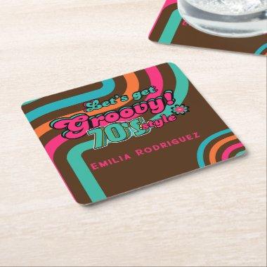 Custom 70's Retro Disco Birthday Boogie Groovy Square Paper Coaster