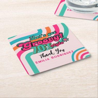 Custom 70's Retro Disco Birthday Boogie Groovy Square Paper Coaster