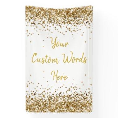 Custom Backdrop Birthday Party Photo White & Gold Banner