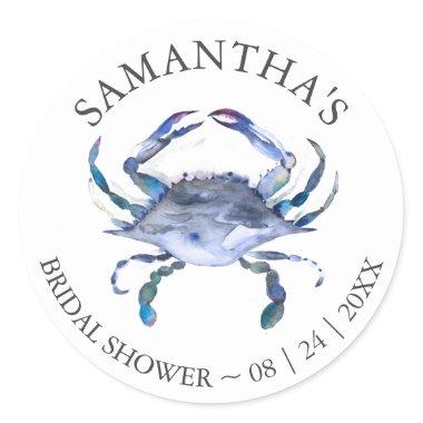 Custom Beach Bridal Shower Labels Blue Crab