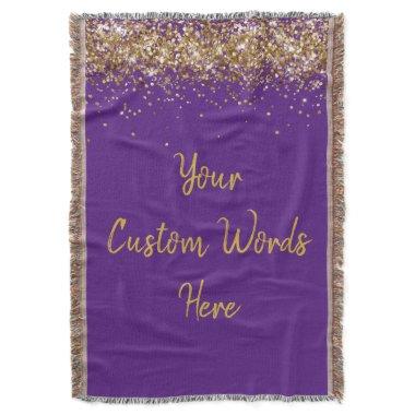 Custom Birthday Party Purple Gold Personalized Throw Blanket