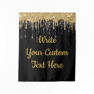 Custom Black Gold Glitter Birthday Booth Backdrop