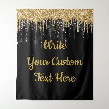 Custom Black Gold Glitter Birthday Prop Backdrop