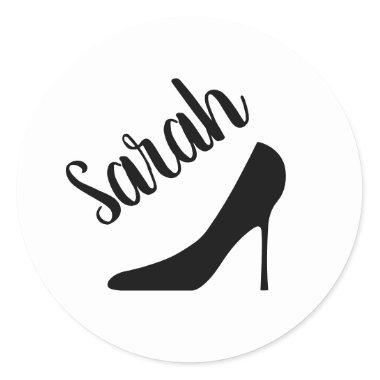 Custom black high heel stilettos shoe silhouette classic round sticker