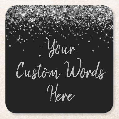 Custom Black Silver Birthday Party Favor Glitter Square Paper Coaster