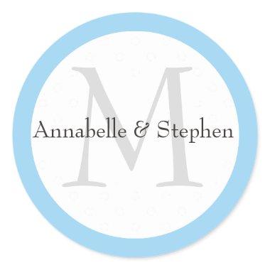 Custom Blue and White Wedding Stickers with Names
