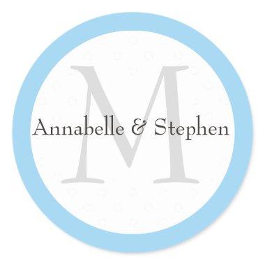 Custom Blue and White Wedding Stickers with Names