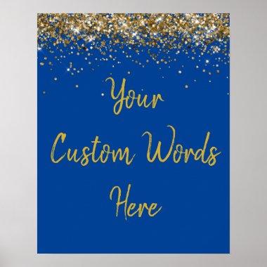 Custom Blue Gold Birthday Party Photo Prop Poster