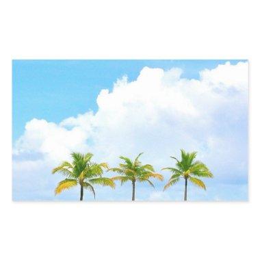 Custom Blue Sky Clouds And Palms Blank Template Rectangular Sticker