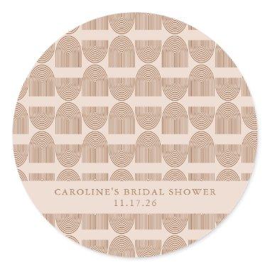 Custom Boho Arch Pattern Neutral Tones Shower Text Classic Round Sticker