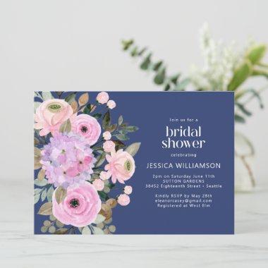 Custom Boho Blue Pink Purple Floral Bridal Shower Invitations