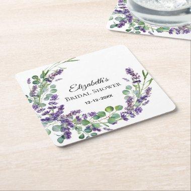 Custom Boho Lavender Eucalyptus   Square Paper Coaster