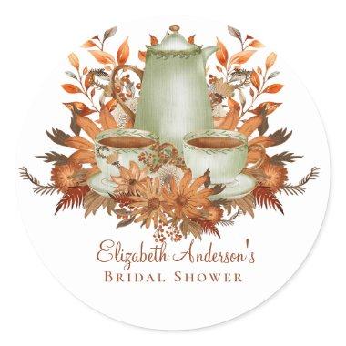Custom Boho Terracotta Floral Sage Tea Party Event Classic Round Sticker
