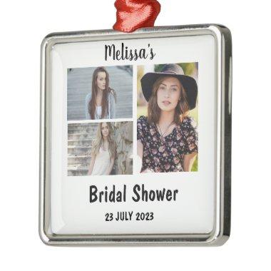 Custom Bridal Shower 3 Photo Collage Metal Ornament