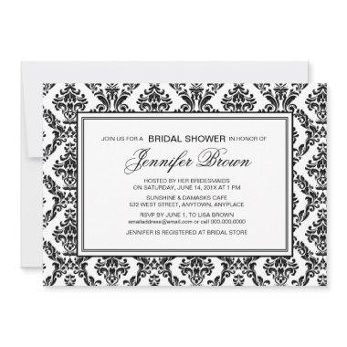 Custom Bridal Shower Black And White Damask Invitations