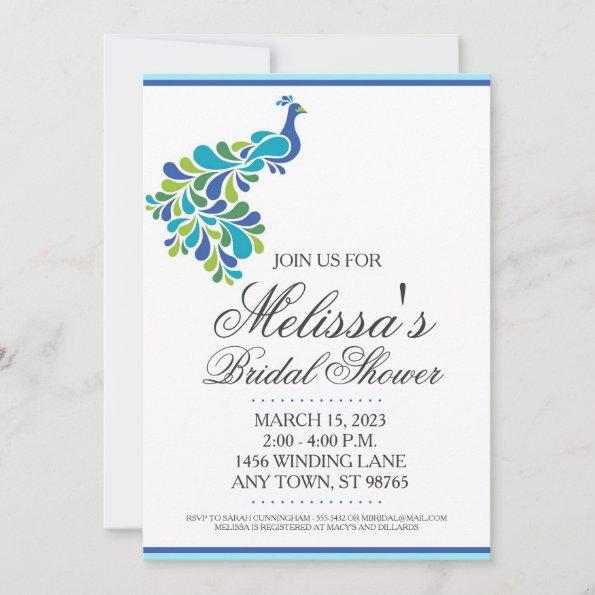 Custom Bridal Shower Invite, Beautiful Peacock Invitations
