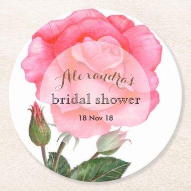 Custom Bridal Shower Pink Rose Coaster