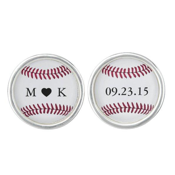Custom Bride and Groom Monogram Baseball Cufflinks