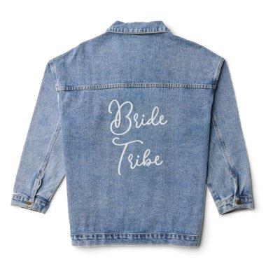 Custom Bride Party Tribe White Text On Blue Jeans Denim Jacket
