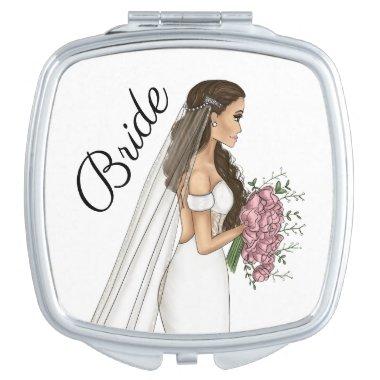 Custom Bride with Pink Flowers Bouquet Compact Mirror