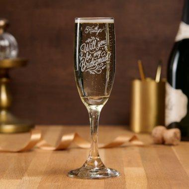 Custom Bridesmaid Proposal Champagne Glass Etched