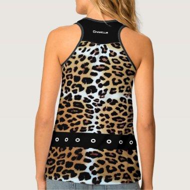 Custom Brown Black White Leopard & Black Belt Tank Top