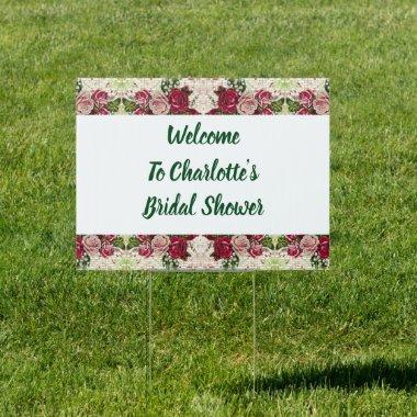 Custom Burgundy Maroon Roses Bridal Shower Welcome Sign