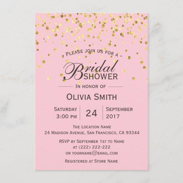 Custom Classy Pink Gold Bridal Shower Invitations