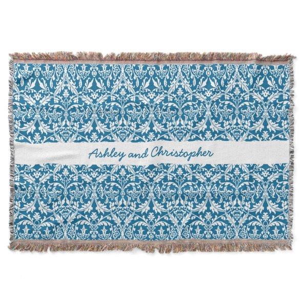 Custom Color Damask Pattern with Name A06 BLUE Throw Blanket